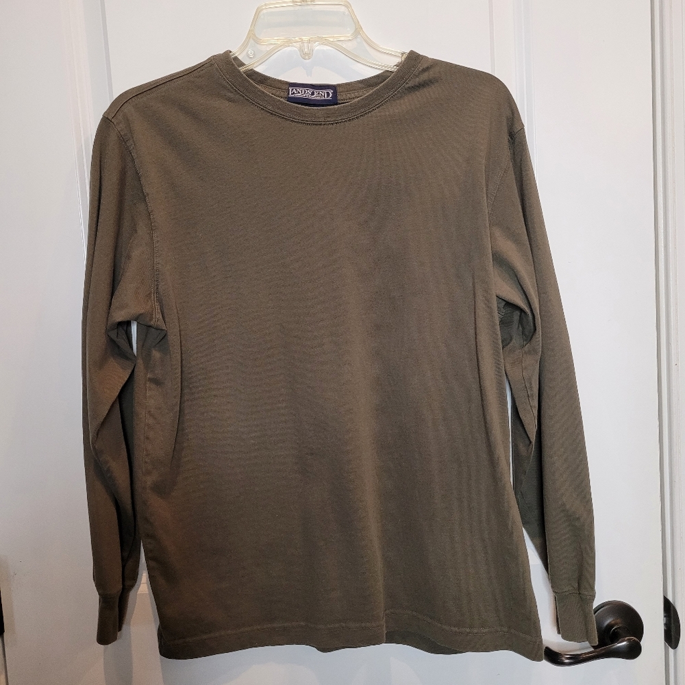 Lands End Direct Merchants Long Sleeve T Shirt Kids L 14 - 16 Olive Green VTG
